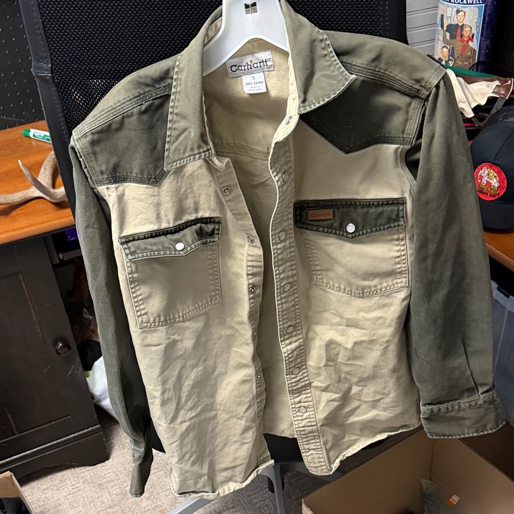 Carhartt Men's Green and Tan Shirt Jacket
